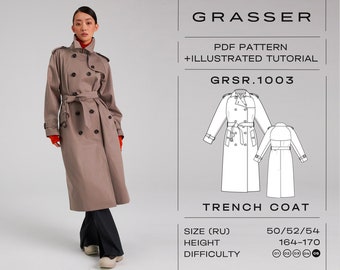 Trench coat sewing pattern for women sizes 50 / 52 / 54 (RU) | model No.1003