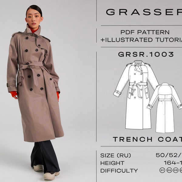 Trench coat sewing pattern for women sizes 50 / 52 / 54 (RU) | model No.1003