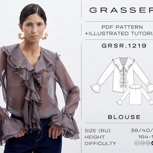 Flowing Blouse Sewing Pattern PDF | Digital Download | Sizes 38 / 40 / 42 (RU) | Pattern No. 1219