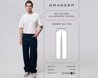 Herren Jeans Schnittmuster Nr. 1112 | Gerade Jeans Hose | Größen 48 / 50 / 52 (RU)