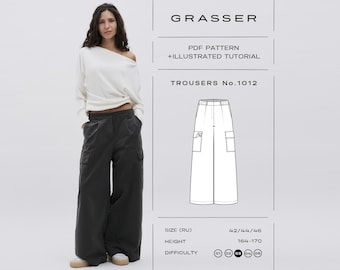 Wide Leg Pants Sewing Pattern No.1012 | Cargo Trousers PDF | Sizes 42 / 44 / 46 (RU)