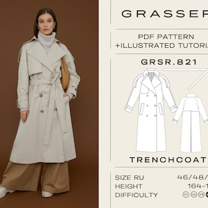 Patron de couture trench n° 821 tailles 46 / 48 / 50 (RU)