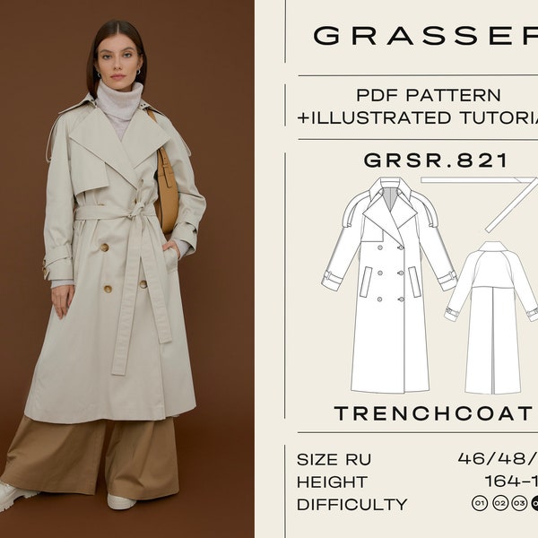 Patron de couture trench n° 821 tailles 46 / 48 / 50 (RU)