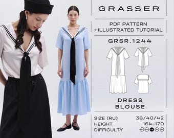 Sailor Dress Sewing Pattern PDF | Nautical Shirt Digital Pattern | Sizes 38 / 40 / 42 (RU) | Model No. 1244