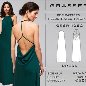 Rückenfreies Kleid Schnittmuster PDF | Digitaler Download | Größen 42 / 44 / 46 (RU) | Grasser-Muster Nr. 1082