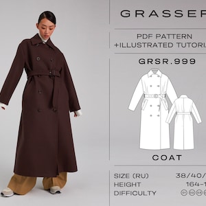 Soft Double-Breasted Coat Digital Sewing Pattern for Women | Sizes 38 / 40 / 42 (RU) | Model No.999