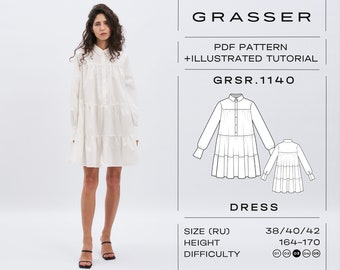 Tiered dress pdf sewing pattern No. 1140 | sizes 38 / 40 / 42 (RU)