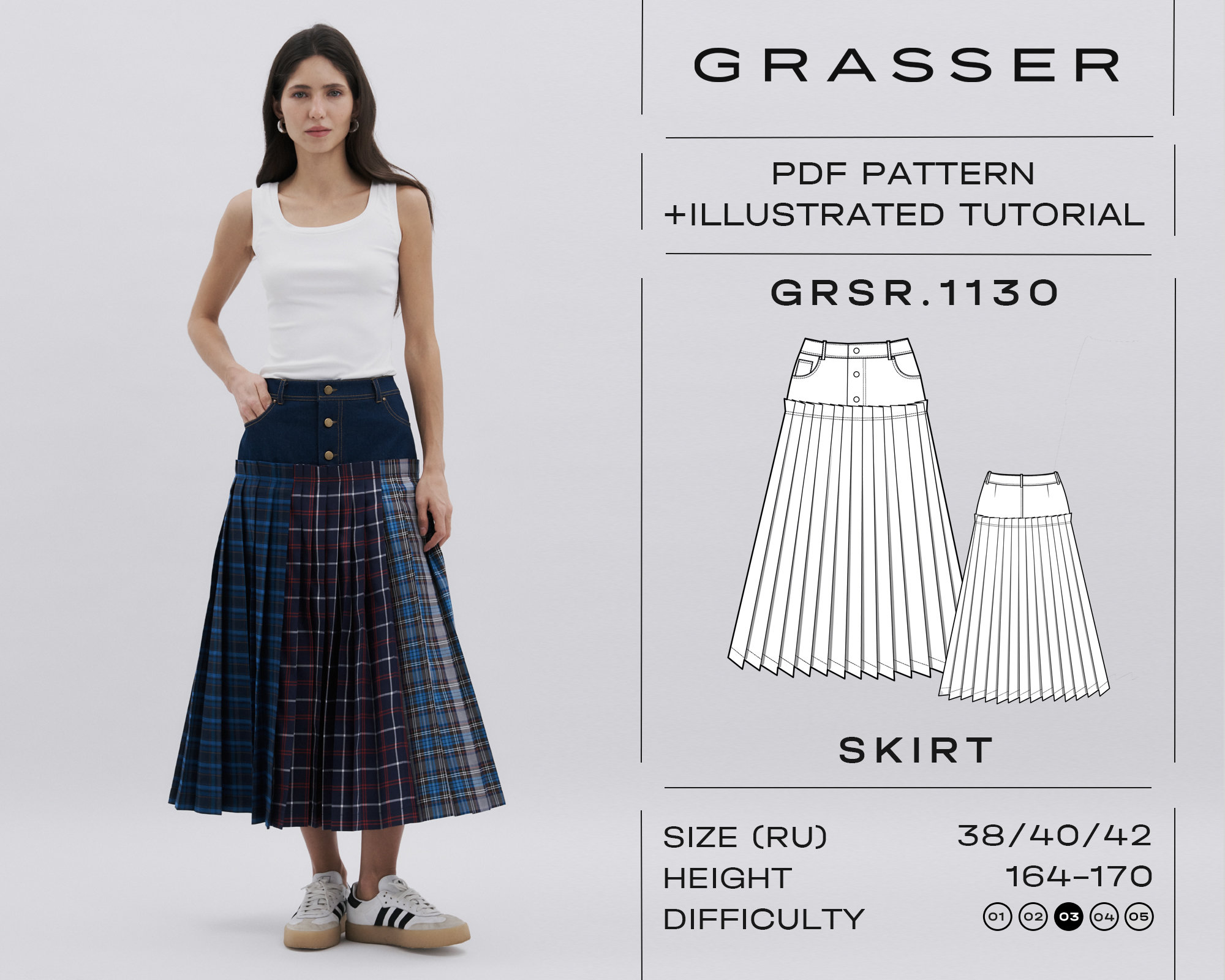 Yoke Skirt Pdf Sewing Pattern for Women | Sizes 38 / 40 / 42