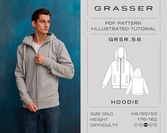 Men's hoodie sewing pattern | sizes 48 / 50 / 52 (RU) | model No. 58