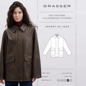 Oversized Leather Jacket Sewing Pattern PDF | Sizes 46 / 48 / 50 (RU) | Model No. 1203