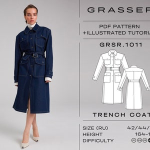 Trench coat sewing pattern with tutorial sizes 42 / 44 / 46 (RU) | model No.1011
