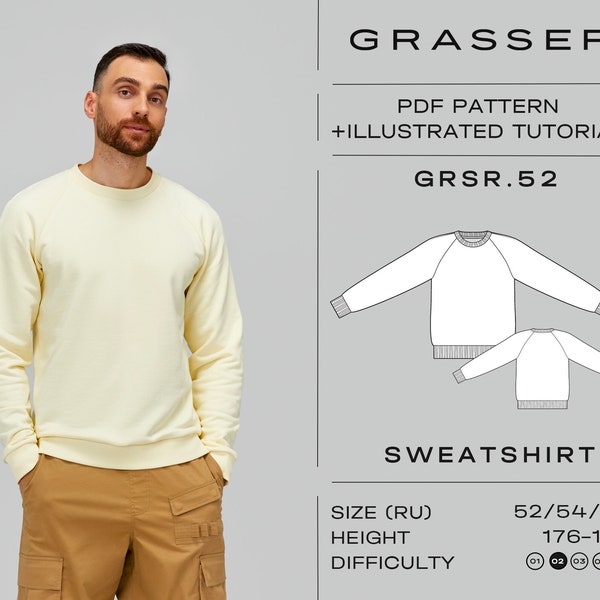 Sweatshirt pdf sewing pattern for men | sizes 52 / 54 / 56 (RU) | model No. 52