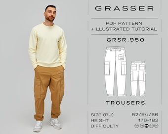 Men's Cargo Pants PDF Sewing Pattern | Sizes 52 / 54 / 56 (RU) | Model No. 950