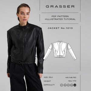 Leather jacket pdf sewing pattern for women | sizes 46 / 48 / 50 (RU) | model No. 1010