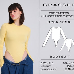 Bodysuit pdf sewing pattern with tutorial sizes 46 / 48 / 50 (RU) | model No. 1024