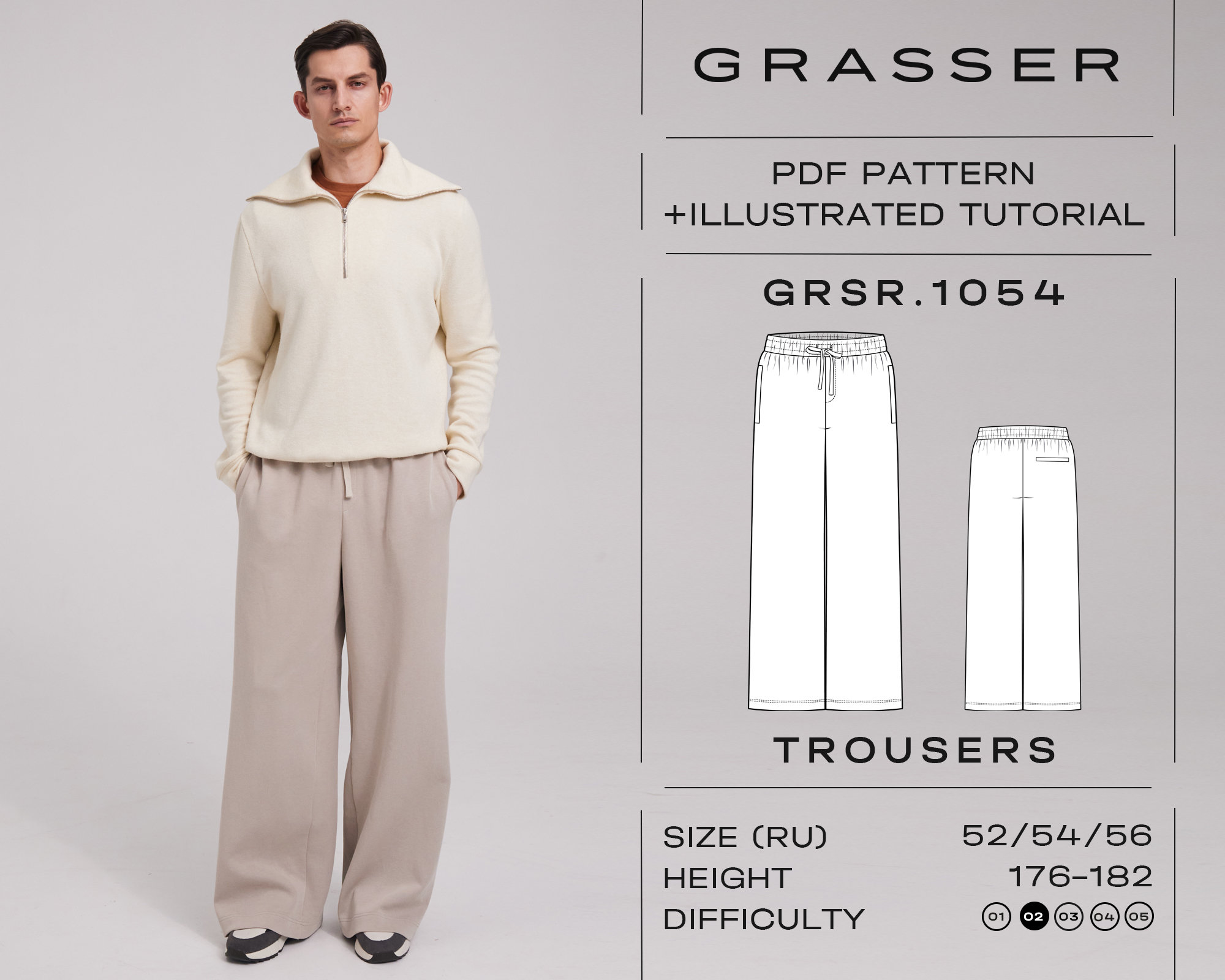 Pants Pdf Sewing Pattern for Men | Sizes 52 / 54 / 56 (RU