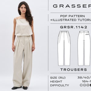 Loose fit trousers pdf sewing pattern for women sizes 38 / 40 / 42 (RU) | model No. 1142