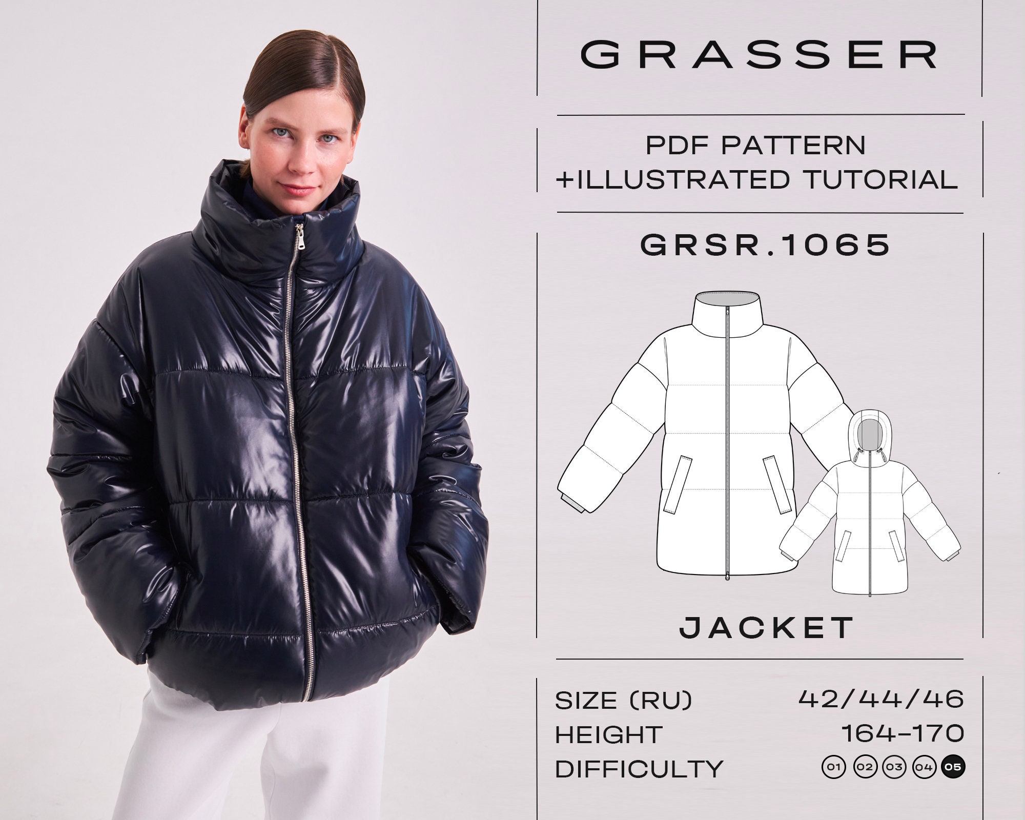 Puffer Jacket Pdf Sewing Pattern for Women | Sizes 42 / 44 / 46 (RU ...