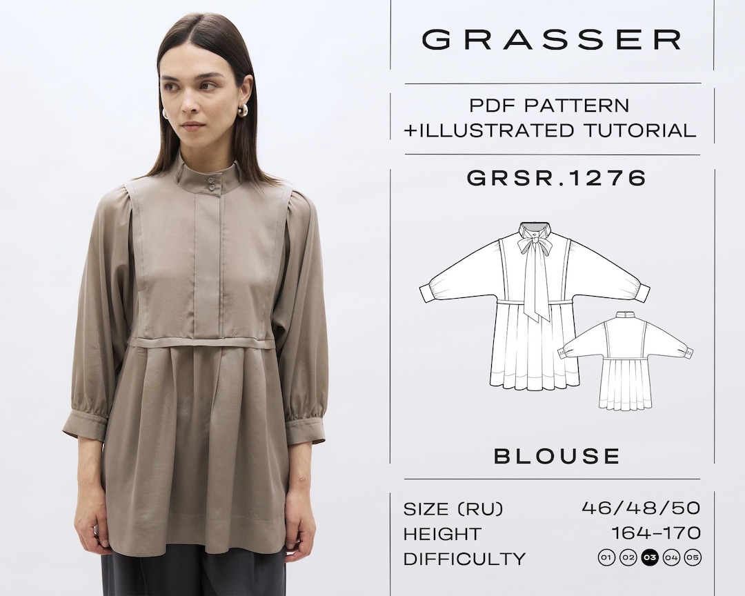 Blouse Sewing Pattern PDF Instant Download | Sizes 46 / 48 / 50 (RU ...