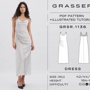 Slip dress pdf sewing pattern with tutorial | sizes 42 / 44 / 46 (RU) | model No. 1136