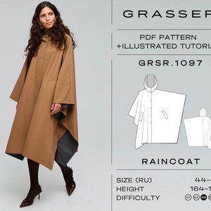 Raincoat pdf sewing pattern for women size 44–48 (RU) | model No. 1097