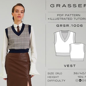 Crop Vest PDF Sewing Pattern for Women | Beginner-Friendly Vest Pattern | Sizes 38 / 40 / 42 (RU) | Pattern No. 1006 | Instant Download