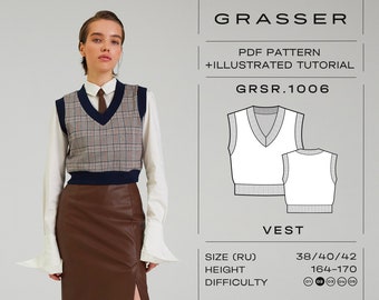 Crop Vest PDF Sewing Pattern for Women | Beginner-Friendly Vest Pattern | Sizes 38 / 40 / 42 (RU) | Pattern No. 1006 | Instant Download
