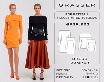 Dress and Jumper pdf sewing pattern No.962 sizes 50/52/54 (RU)