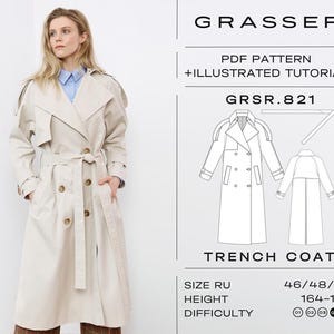 Trenchcoat Schnittmuster PDF | Größen 46 / 48 / 50 (RU) | Grasser-Muster Nr. 821