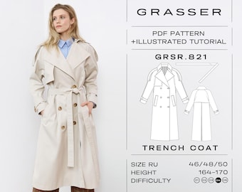 Trench coat Sewing Pattern PDF | Sizes 46 / 48 / 50 (RU) | Grasser Pattern No 821