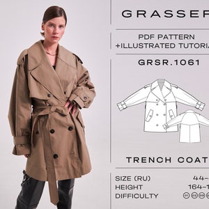 Oversize trench coat pdf sewing pattern for women size 44–48 (RU) | model No. 1061