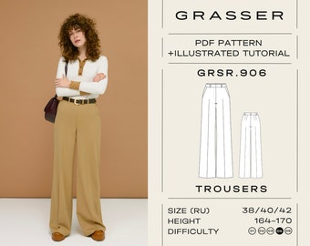 Straight Leg Trousers Sewing Pattern PDF | Sizes 38 / 40 / 42 (RU) | Model No. 906
