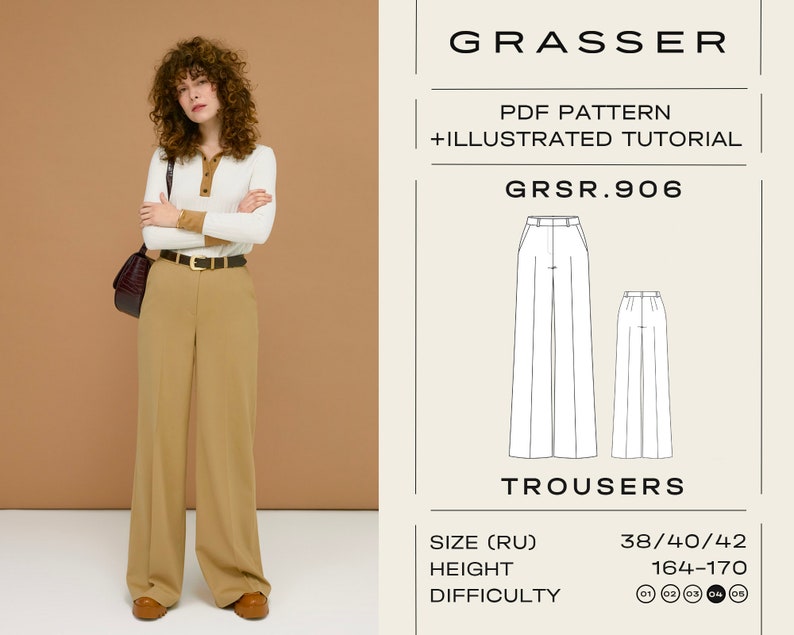 Straight Leg Trousers Sewing Pattern PDF | Sizes 38 / 40 / 42 (RU) | Model No. 906 image 1
