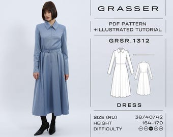 Dress Sewing Pattern PDF | Sizes 38 / 40 / 42 (RU) | Grasser Pattern No. 1312