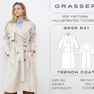 Trenchcoat Schnittmuster PDF | Größen 38 / 40 / 42 (RU) |Grasser Schnitt No 821