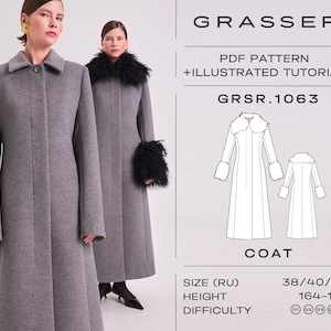 Patron de couture de manteau pdf pour femmes tailles 38 / 40 / 42 (RU) | modèle n° 1063