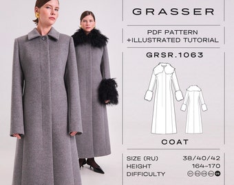 Coat pdf sewing pattern for women sizes 38 / 40 / 42 (RU) | model No. 1063