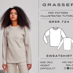 Sweatshirt sewing pattern with tutorial sizes 46 / 48 / 50 (RU) | Model No. 724