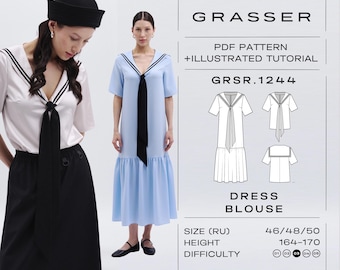 Sailor Dress Sewing Pattern PDF | Nautical Shirt Digital Pattern | Sizes 46 / 48 / 50 (RU) | Model No. 1244