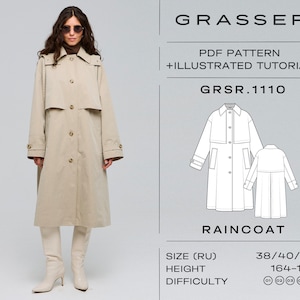 Raincoat pdf sewing pattern for women sizes 38 / 40 / 42 (RU) | model No.1110