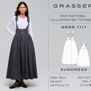 Overall dress pdf sewing pattern for women | sizes 50 / 52 / 54 (RU) | model No. 1111