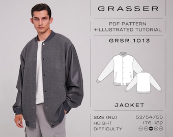 Varsity jacket pdf sewing pattern for men | sizes 52 / 54 / 56 (RU) | model No.1013