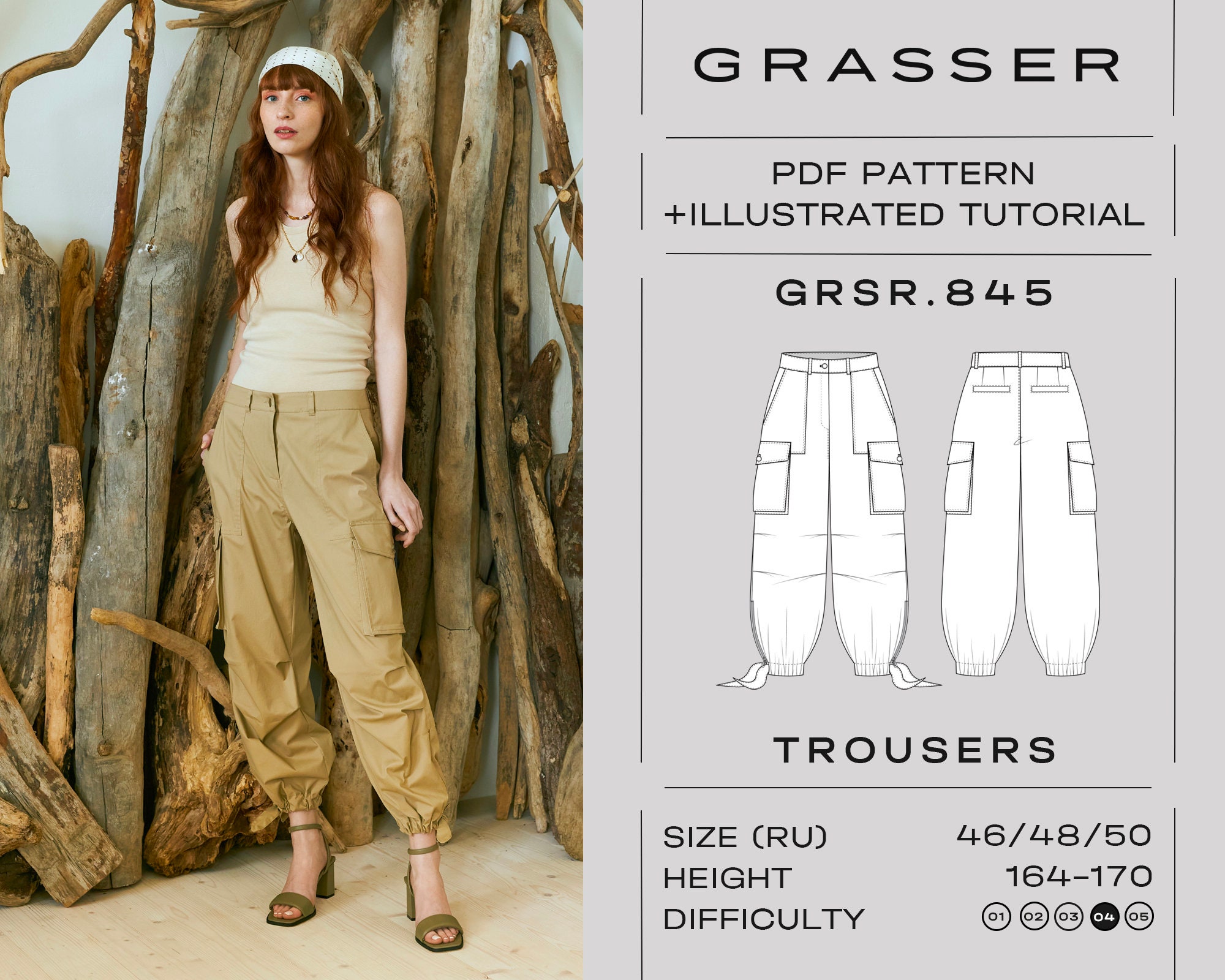 Cargo Pants Sewing Pattern PDF Sizes 46 / 48 / 50 (RU