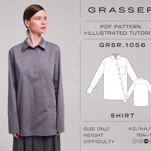Shirt pdf sewing pattern for women | sizes 42 / 44 / 46 (RU) | model No. 1056