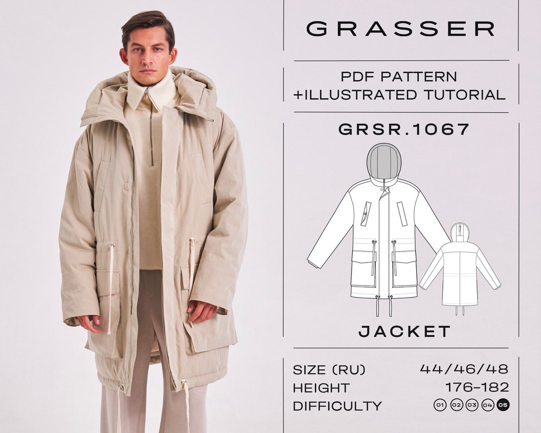 Insulated Jacket PDF Sewing Pattern for Men | Sizes 44 / 46 / 48 (RU ...