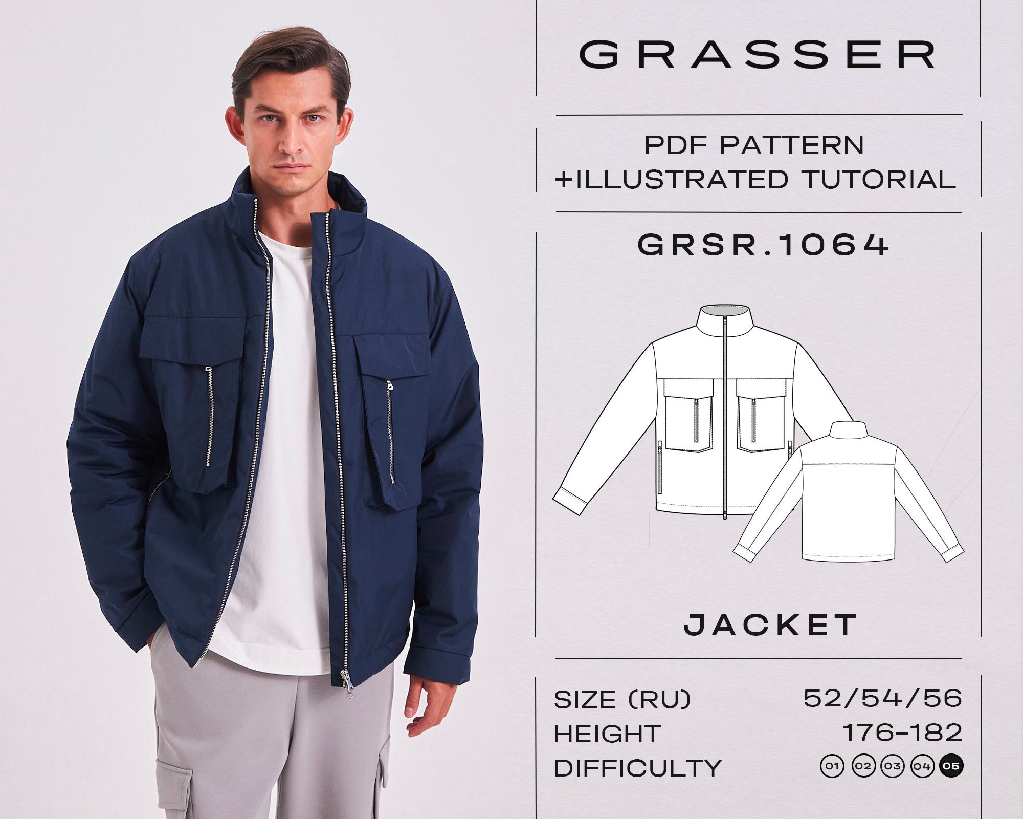 Jacket pdf sewing pattern for men | sizes 52 / 54 / 56 (RU) | model No.1064