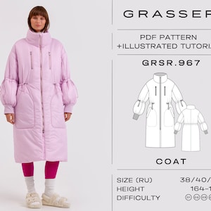 Patron de couture Puffer coat pdf pour femmes tailles 38 / 40 / 42 (RU) | modèle n ° 967