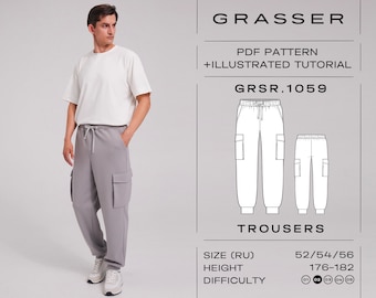 Pants pdf sewing pattern for men | sizes 52 / 54 / 56 (RU) | model No. 1059