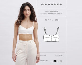 Bralette Sewing Pattern PDF | Bra Top Digital Pattern | Sizes 48 / 50 / 52 (RU) | Grasser Pattern No.1216