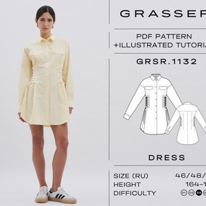 Patrón de costura para vestido camisero con cordones (PDF) / Tallas 46 / 48 / 50 (RU) / Patrón Grasser n.° 1132